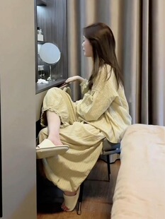 特大码300斤韩系简约高级薄款睡衣女春秋宽松慵懒蕾丝家居服套装