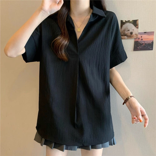 大码胖MM夏季POLO领短袖衬衫