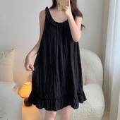 吊带睡衣甜美夏天家居服 宽松公主薄款 大码 胖MM黑色吊带睡裙夏季