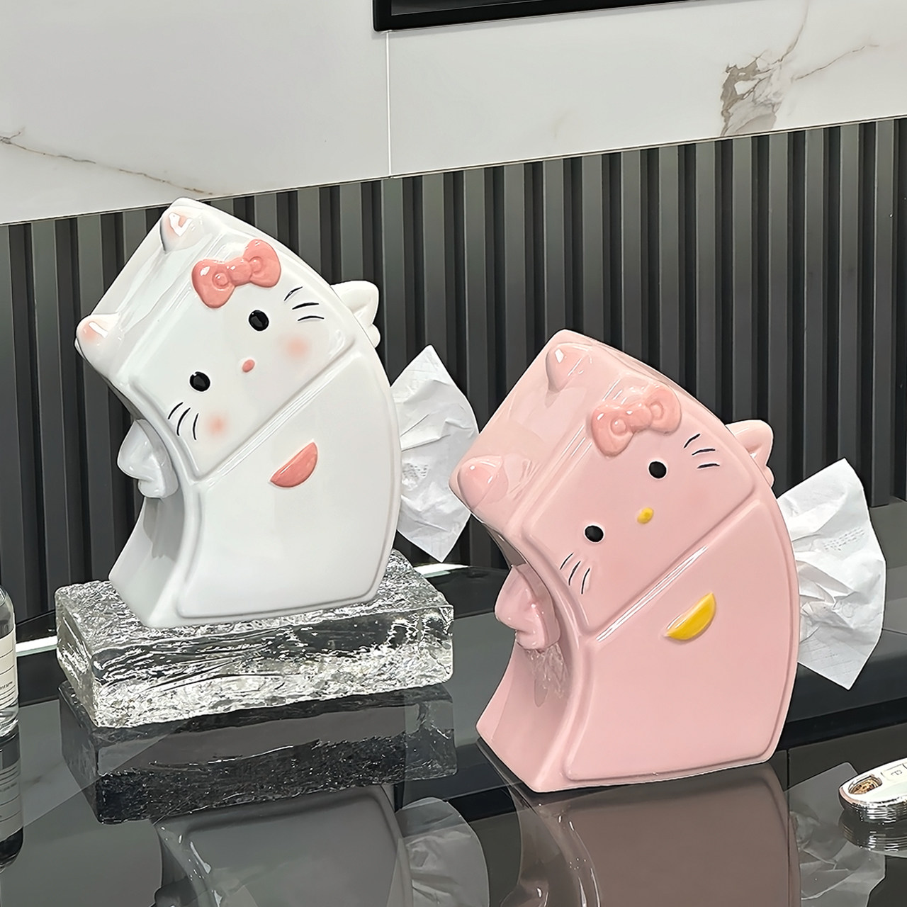 hellokitty纸巾盒简约凯蒂猫卡通抽纸盒桌面装饰品高颜值轻奢摆件