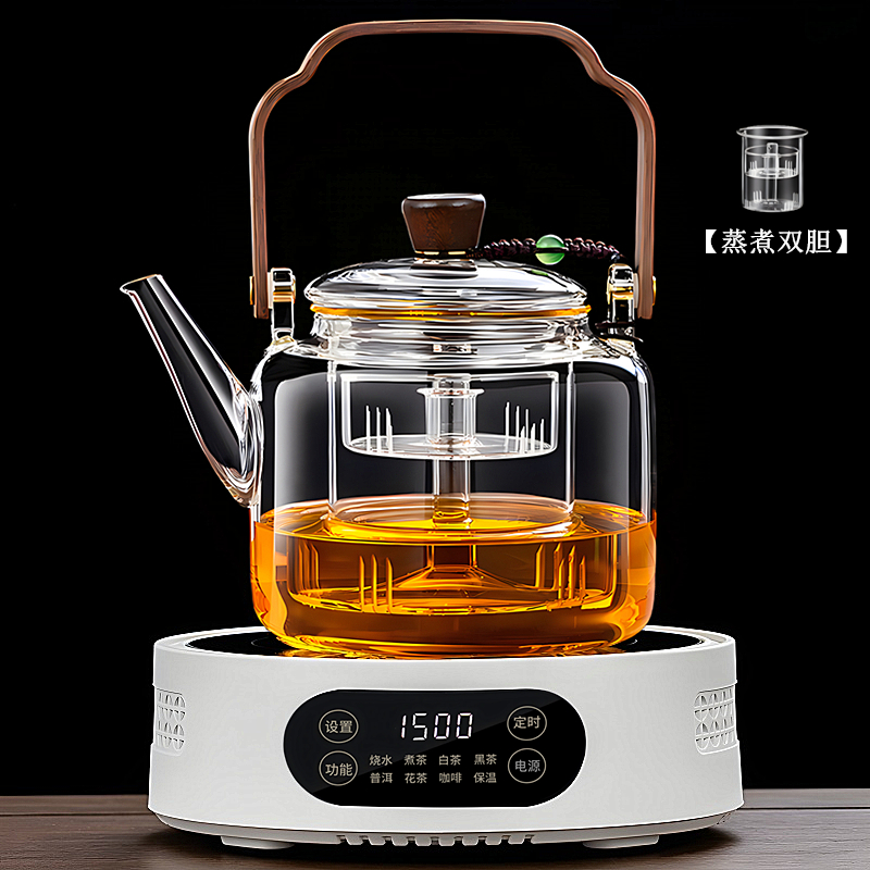 加厚全玻璃煮茶壶套装送4杯