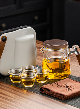 旅行茶具套装便携式玻璃泡煮茶壶户外露营快客杯小型电陶炉煮茶器