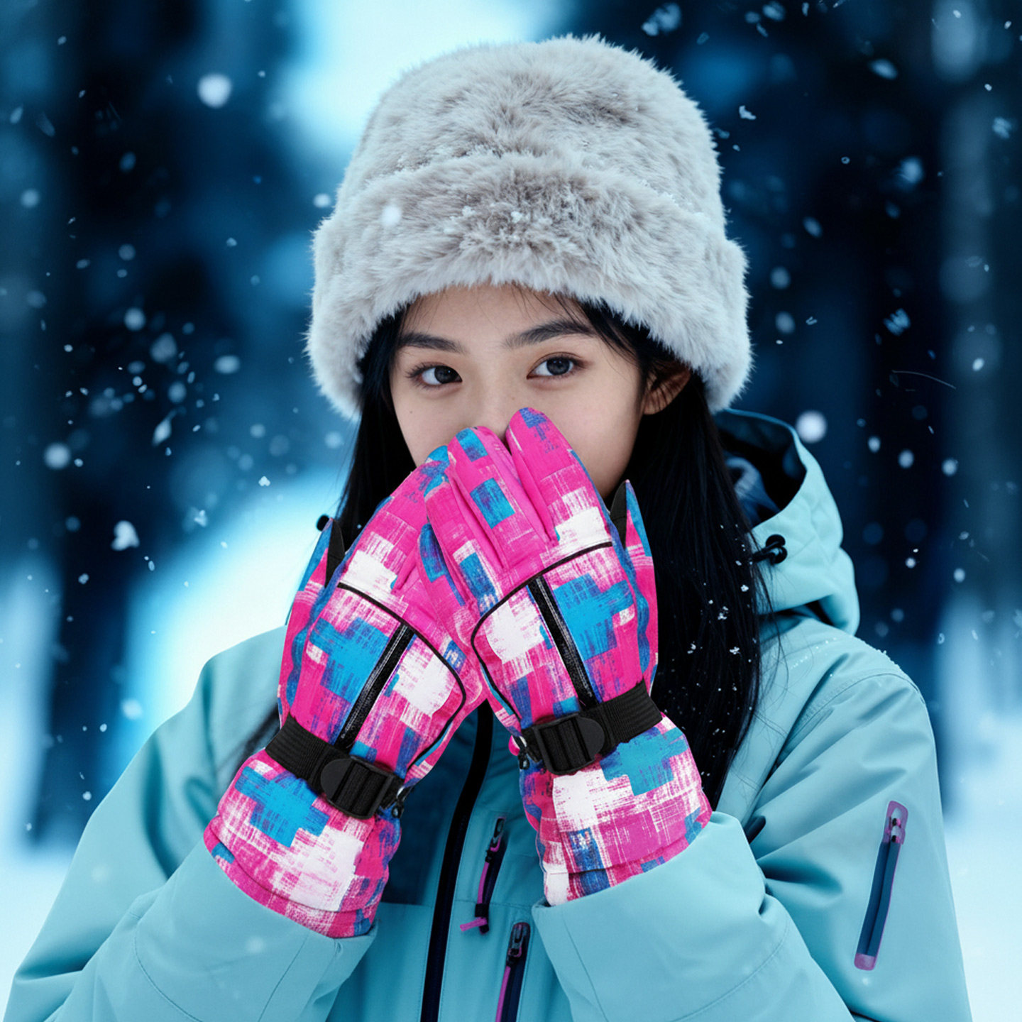 滑雪手套女士女大学生冬季加绒保暖骑车防滑耐磨新款玩雪防风抗寒