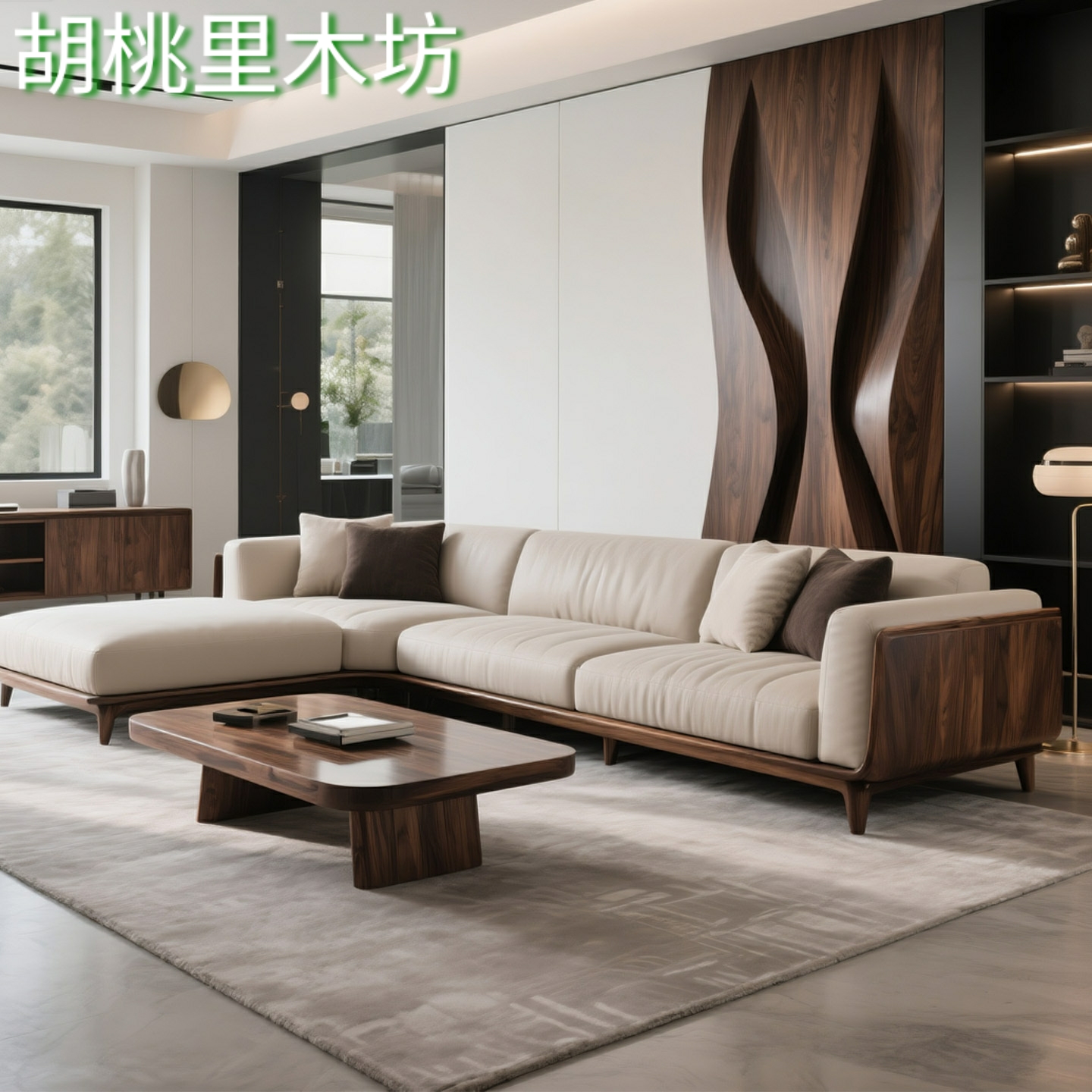 意式极简黑胡桃木沙发