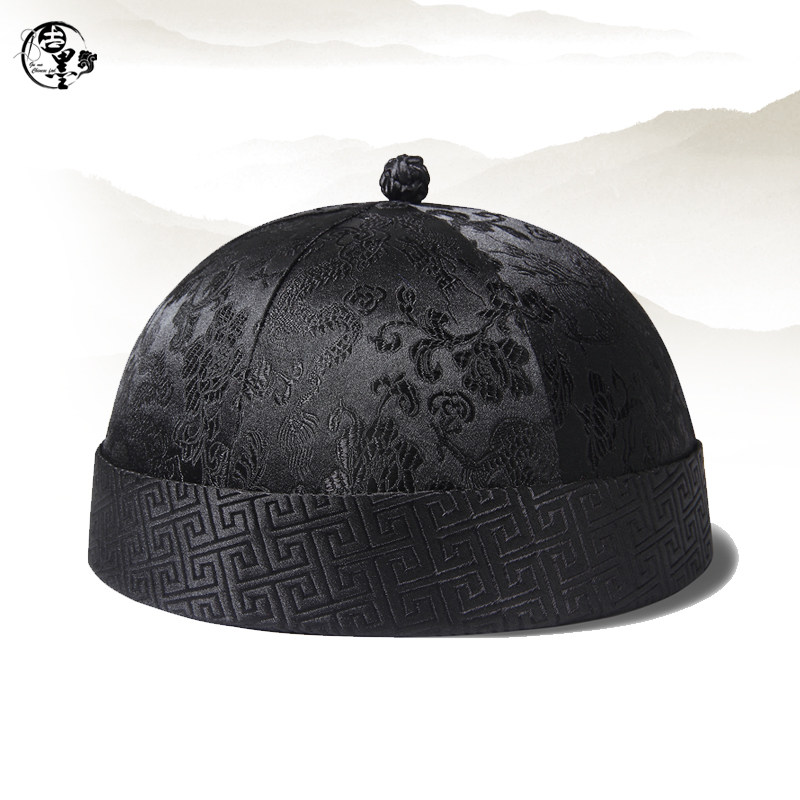 古墨原创设计中国风地主帽子男式黑色复古满天龙清瓜皮帽表演影楼