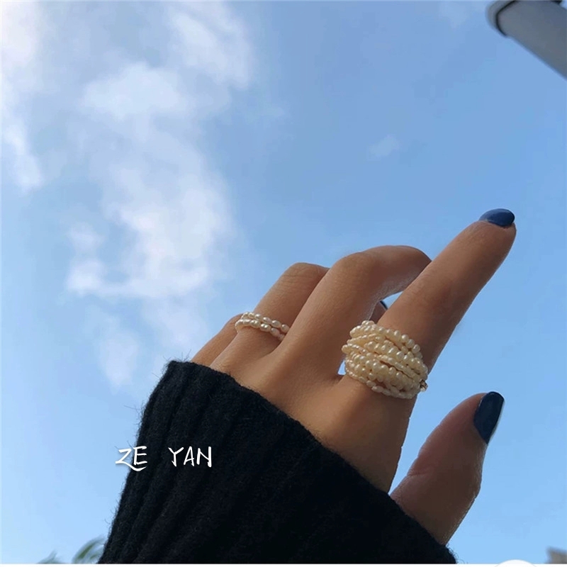 小众设计编织多层珍珠绕线戒指