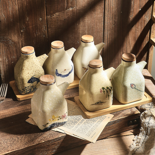 中式 陶瓷油壶面馆商用复古调味瓶厨房蘸料壶釉下彩酱油瓶辣椒醋瓶