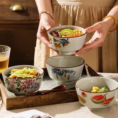 中式怀旧陶瓷釉下彩饭碗复古家用