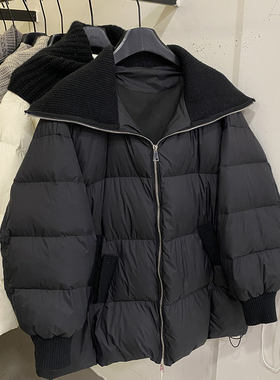 反季捡漏！韩版中长款羽绒服女针织拼接宽松保暖白鸭绒外套
