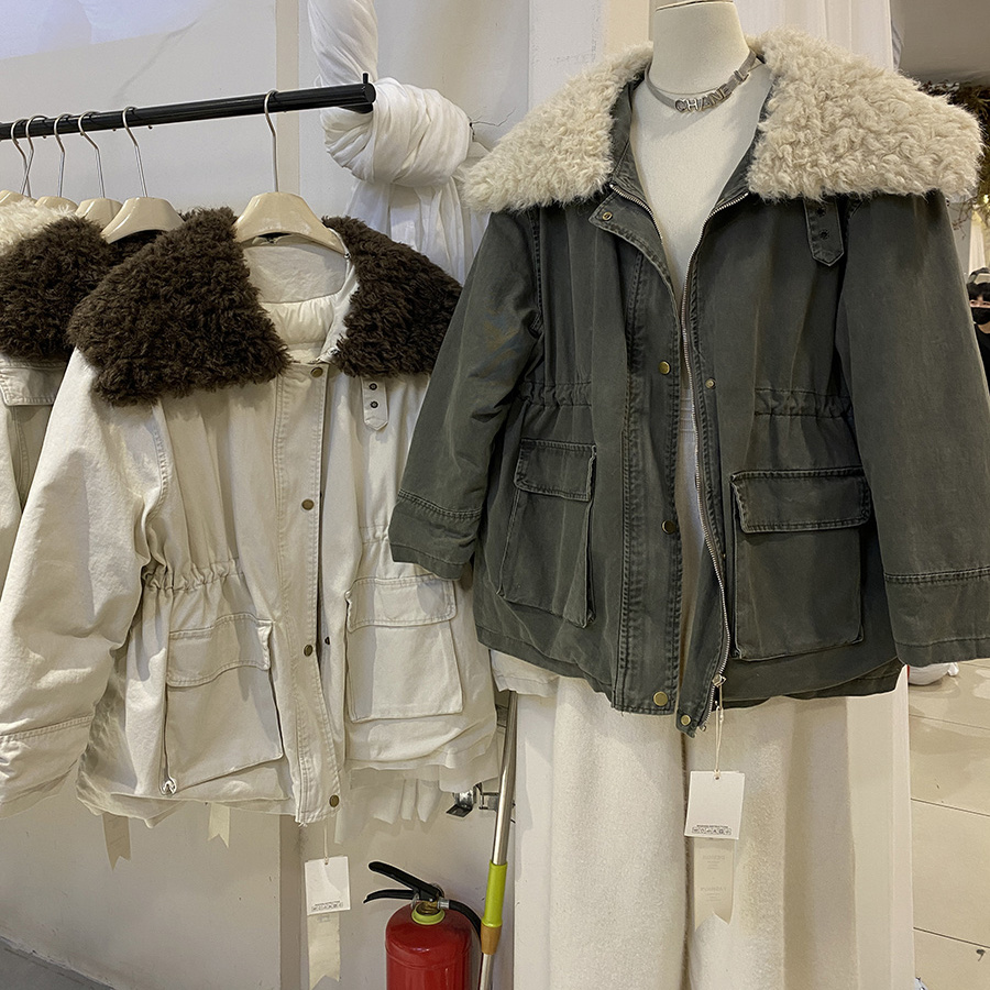 赵露思同款羊羔毛羽绒工装派克服