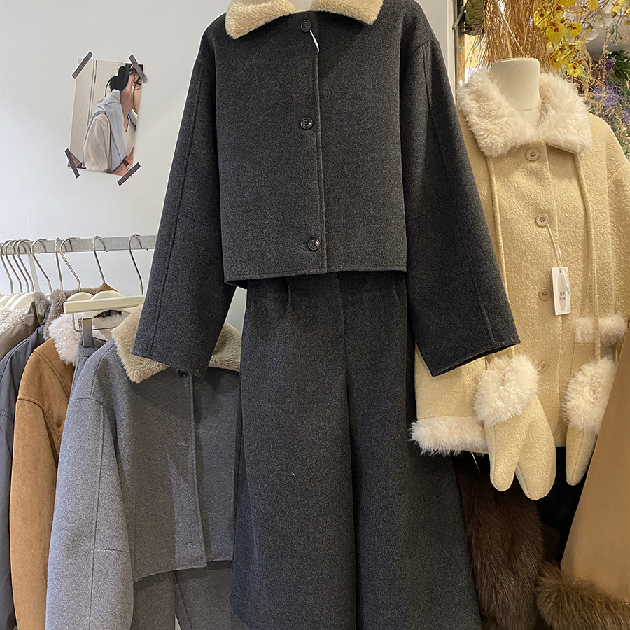 毛呢阔腿裤套装羽绒内胆2025冬