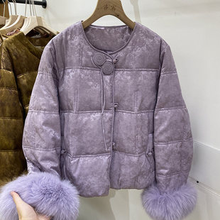 反季捡漏！新中式狐狸毛提花羽绒服女甜美冬白鸭绒外套