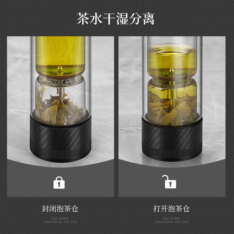 茶芷道高端茶水分离食品级男便携车载简约水杯轻奢双层精致玻璃杯