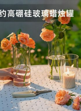 香薰蜡烛杯空杯高硼硅玻璃蜡烛罐水培花瓶耐高温蜡烛防风罩