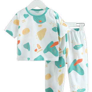 [桉树皮]齐齐熊儿童睡衣男孩夏季薄款空调服宝宝男女童家居服套装