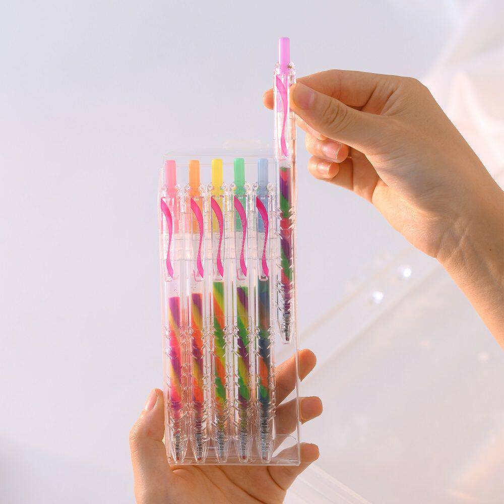 按动式螺旋笔贺卡亮晶晶的笔画画荧光笔高颜值渐变色做手账专用笔