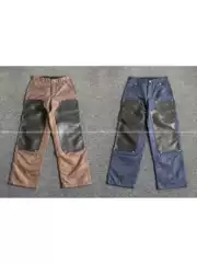 【Ceiling Top 925 Silver】25Ss Color-Block Cross-Knee Patchwork Leather Nylon Lumberjack Work Pants Unisex