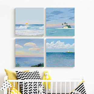 治愈系小清新海景装饰画多巴胺民宿壁画北欧客厅餐厅卧室玄关挂画