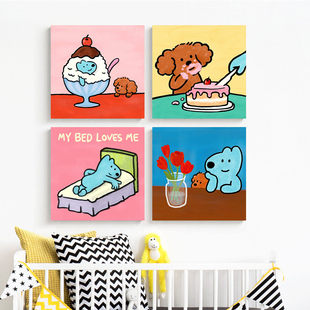 多巴胺可爱卡通狗狗装饰画 趣味潮流卧室餐厅幼儿园儿童房ins挂画