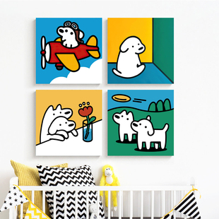 多巴胺可爱卡通狗狗装饰画 趣味潮流极简线条幼儿园儿童房ins挂画