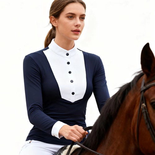 春夏季长袖马术T恤骑马上衣女衬衫骑马装马术服装女打底针织衫女