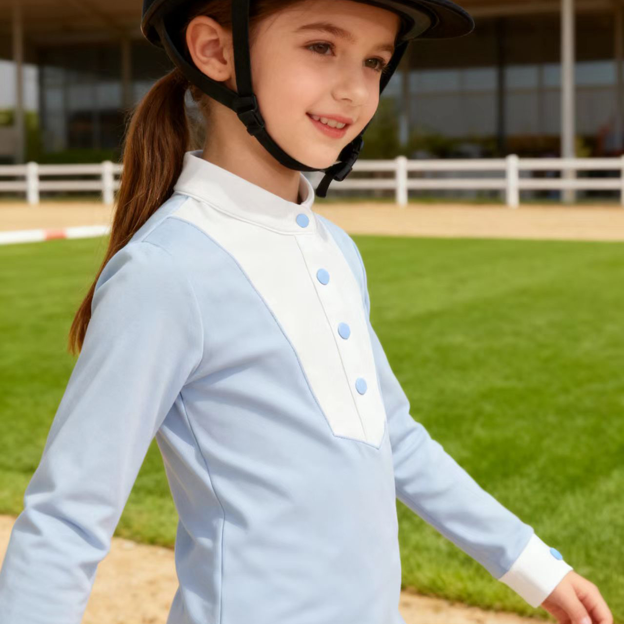 春秋儿童上衣骑马上衣长袖儿童马术服t恤马术比赛服