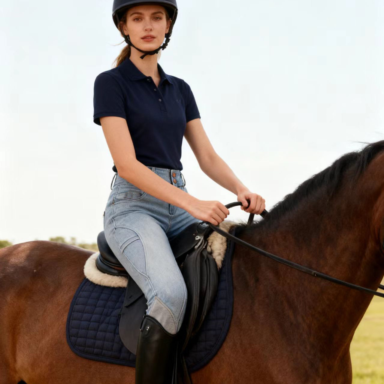 牛仔马裤高腰显瘦弹力马术裤修身马术运动裤男女透气马裤骑士裤