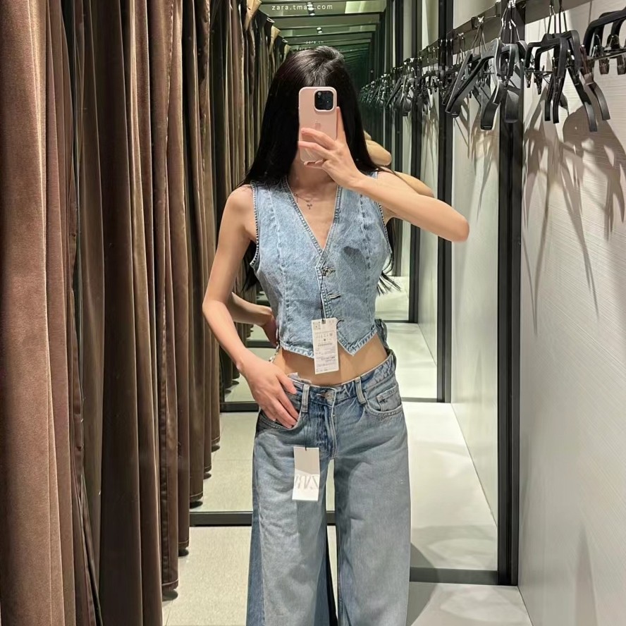 2024新品春夏 ZA女装Z1975经典百搭牛仔短款马甲外套上衣 8228033