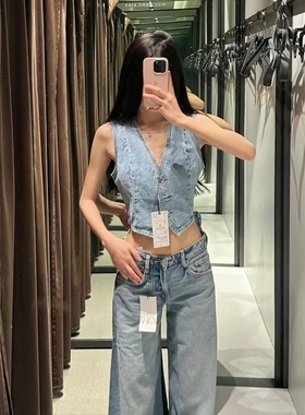 2024新品春夏 ZA女装Z1975经典百搭牛仔短款马甲外套上衣 8228033