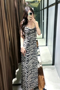 时尚 ZA女装 性感露背印花绢网吊带长连衣裙5039474 夏季 2024新品