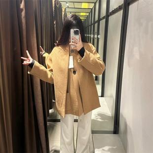 2025新品女装 通勤简约休闲宽松混纺配围巾长袖大衣外套2095141