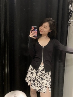 外套 长袖 V领针织衫 800 3390014 2023新款 ZA女装 黑色拉链修身