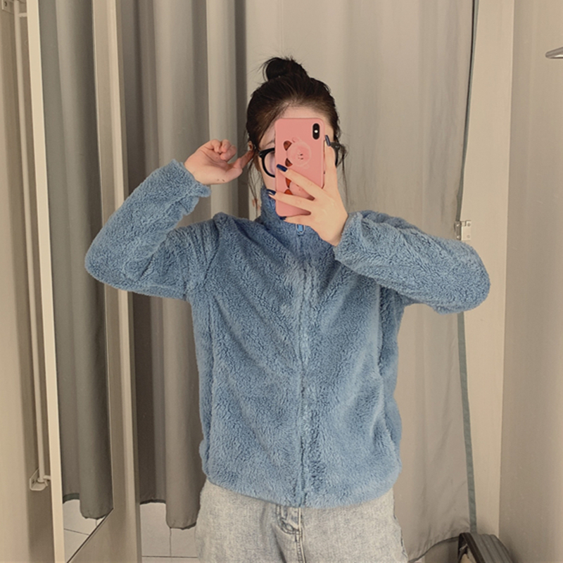 百搭风摇粒绒茄克长袖开衫短外套