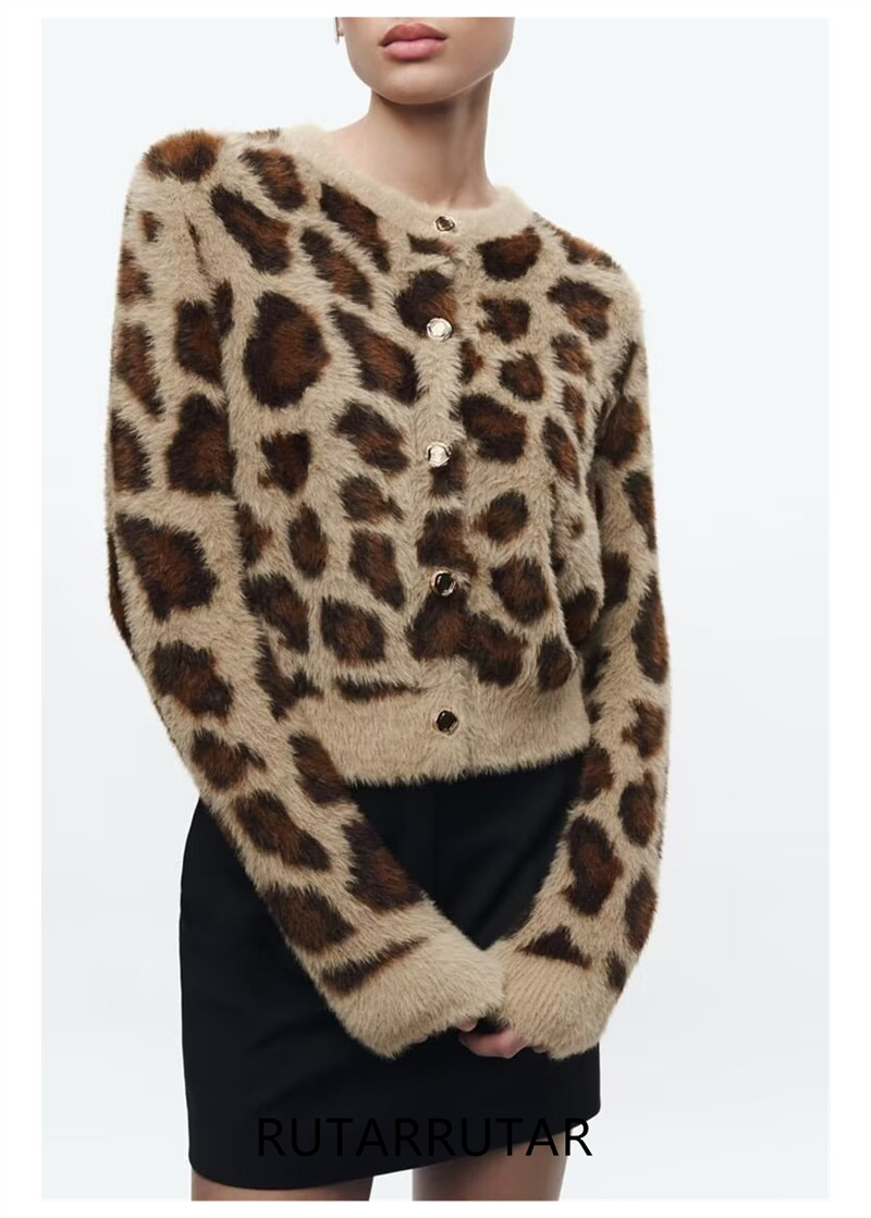 ZA秋冬新品2023 豹纹提花海马毛效果毛衣针织开衫外套 9598377,女装/女士精品,毛针织衫,淘宝优惠券,粉丝福利购,淘宝优惠卷