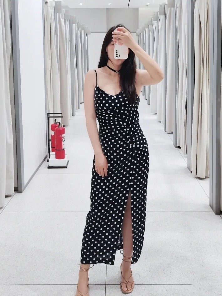 2024新品夏季 ZA女装法式吊带开叉露背收腰波点连衣裙 2976764