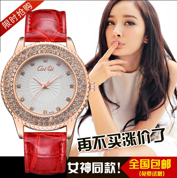 手表女士韓版潮流時尚水鉆學生防水簡約石英表真皮帶正品時裝女表