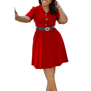 big size dress red OL women summer dress платьяе 2024