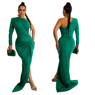Evening dress female sexy hot dress long green red dress new