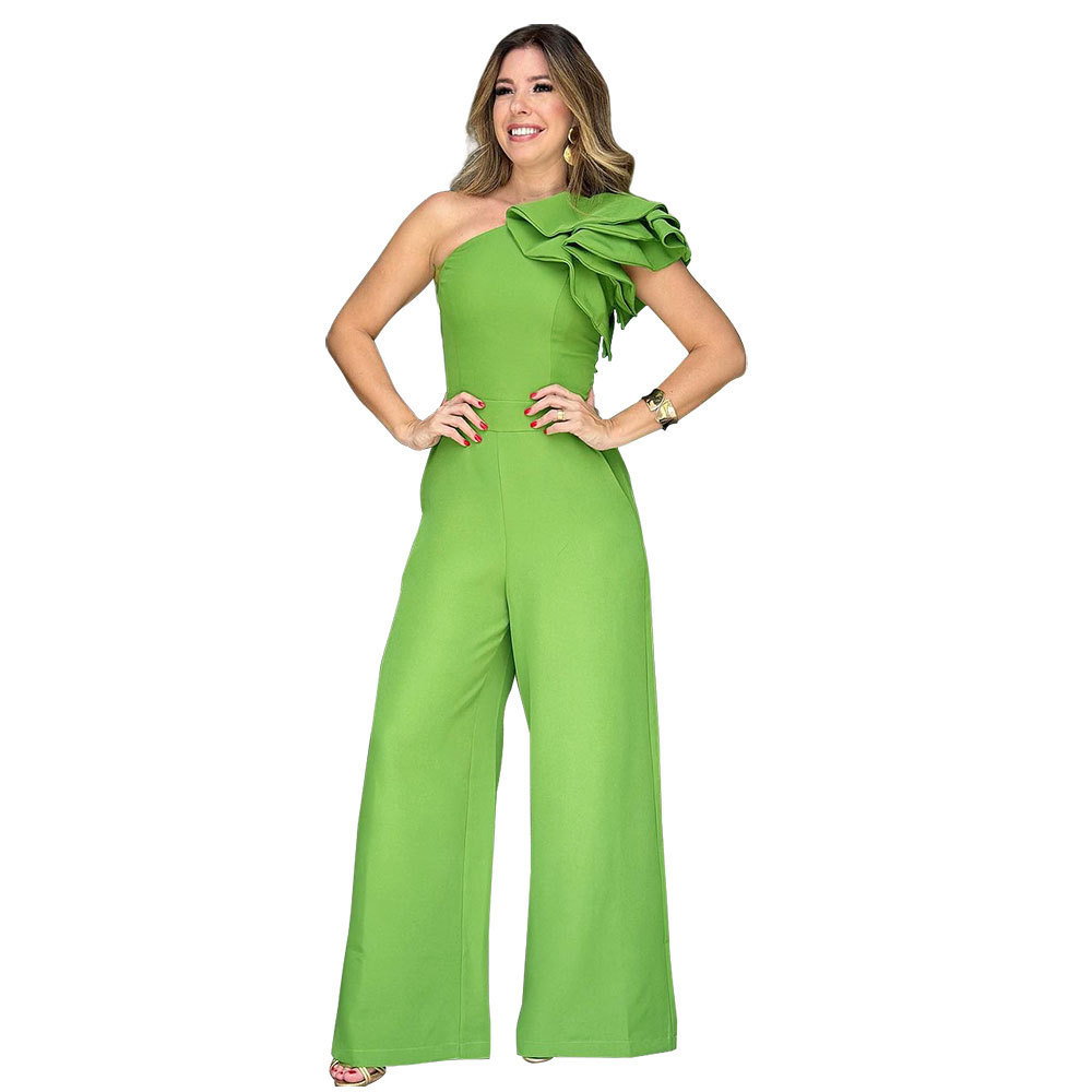 女装连体裤斜肩高腰连体裤长款 Plus size jumpsuit long pajamas