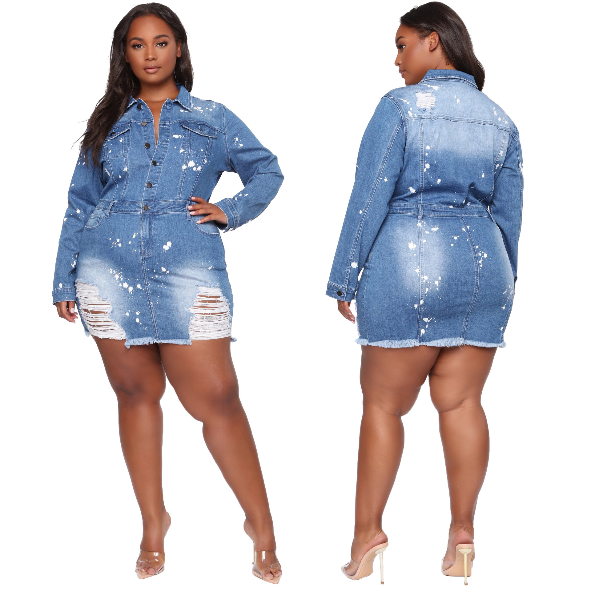 Plus size denim dress women big size lady dress3xl大码牛仔裙