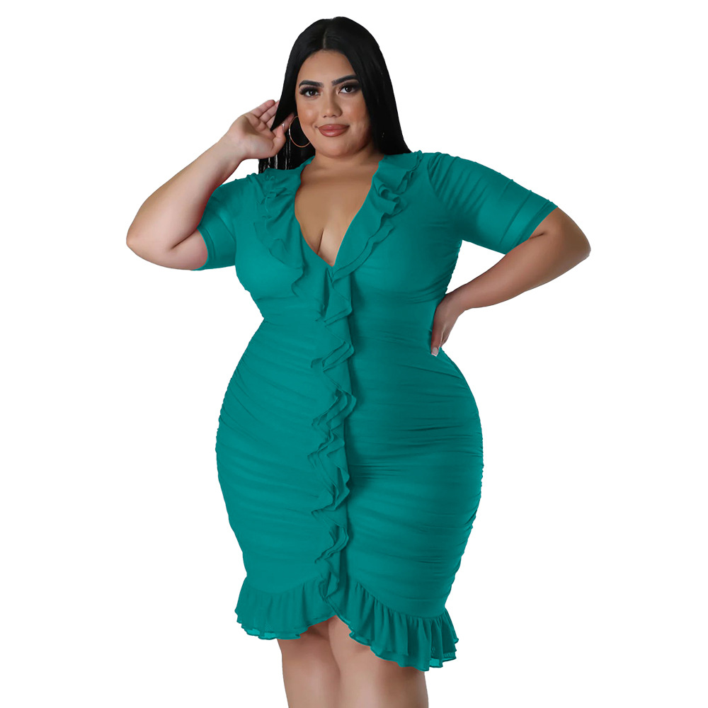 欧美大码女装荷叶边性感连衣裙 sexy party dress plussize dress
