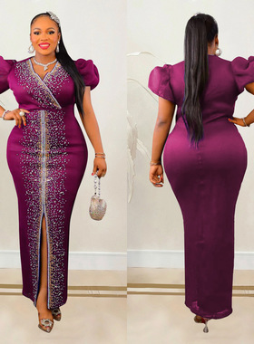 evening dress women long sleeve split Siamese dress new 长裙