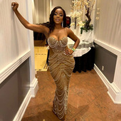 欧美外贸亚马逊吊带透视长裙晚礼服性感连衣裙长裙女 party dress