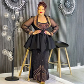 欧美风长裙跨境大码 dresses 连衣裙烫钻长裙礼服 上衣女装 非洲长袖