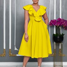 plus size dress women lace fat lady dress yellow 大码连衣裙