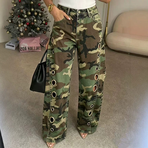 欧美风女装纯色迷彩裤大码长款裤 plus size pants lady trouser