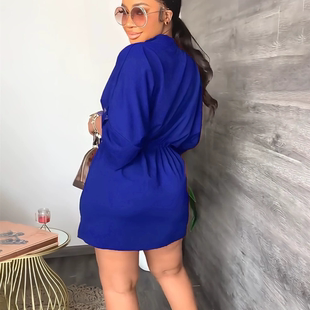 跨境欧美V领宽松收腰工装短裙夏季女装连衣裙 women dress short