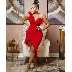 evening party slip dress women ladies sexy Dinner dress red