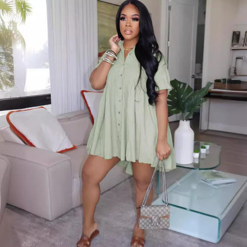 new fashion women short dress solid color dresses plus size