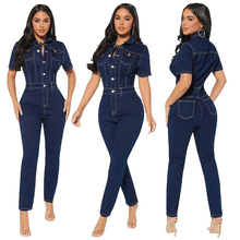 plus size women clothes Denim jumpsuits long one pieces 连体